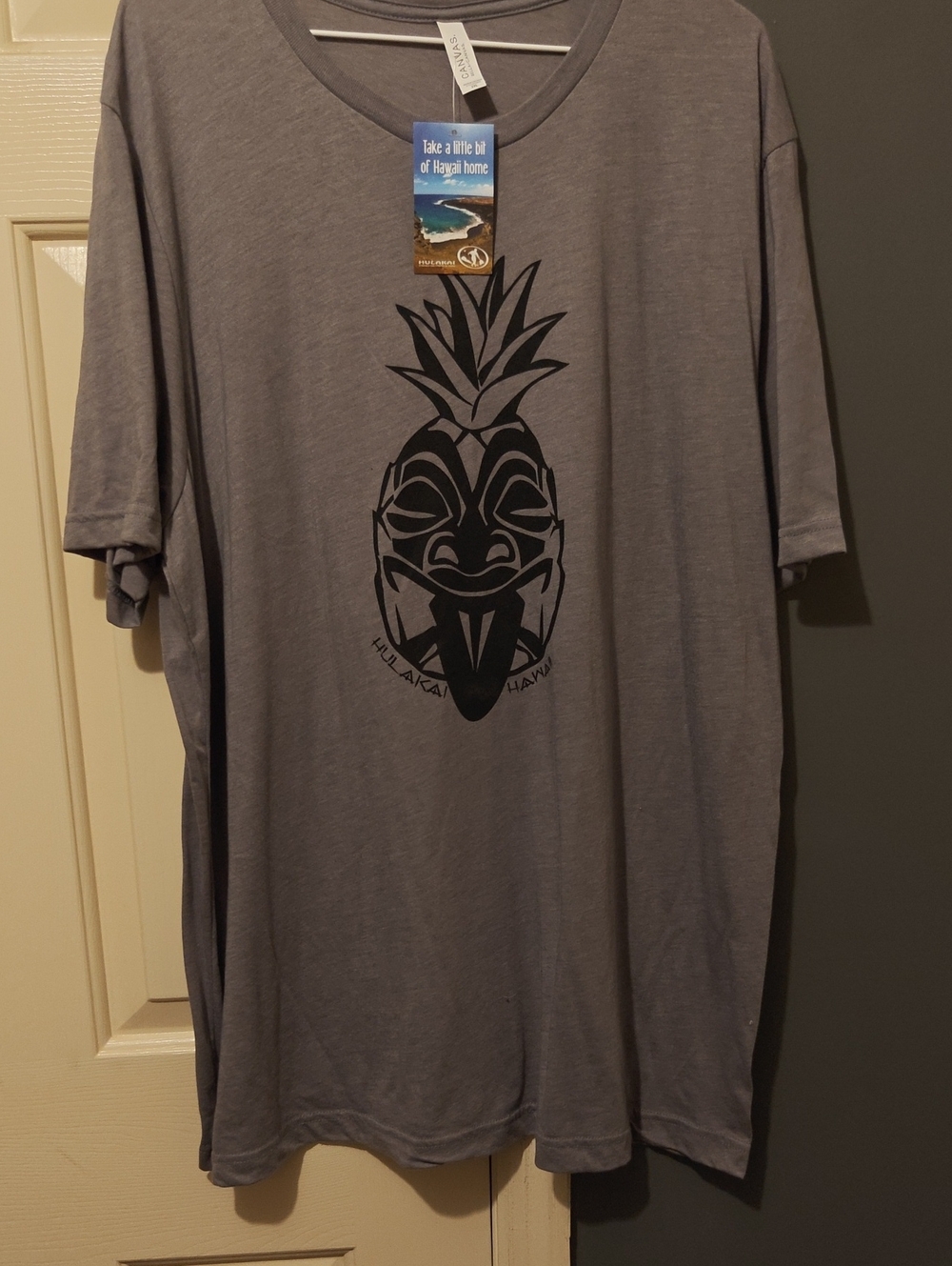 Bella Canvas Men's Gray V-Neck T-Shirt with Black Pineapple Tiki Graphic